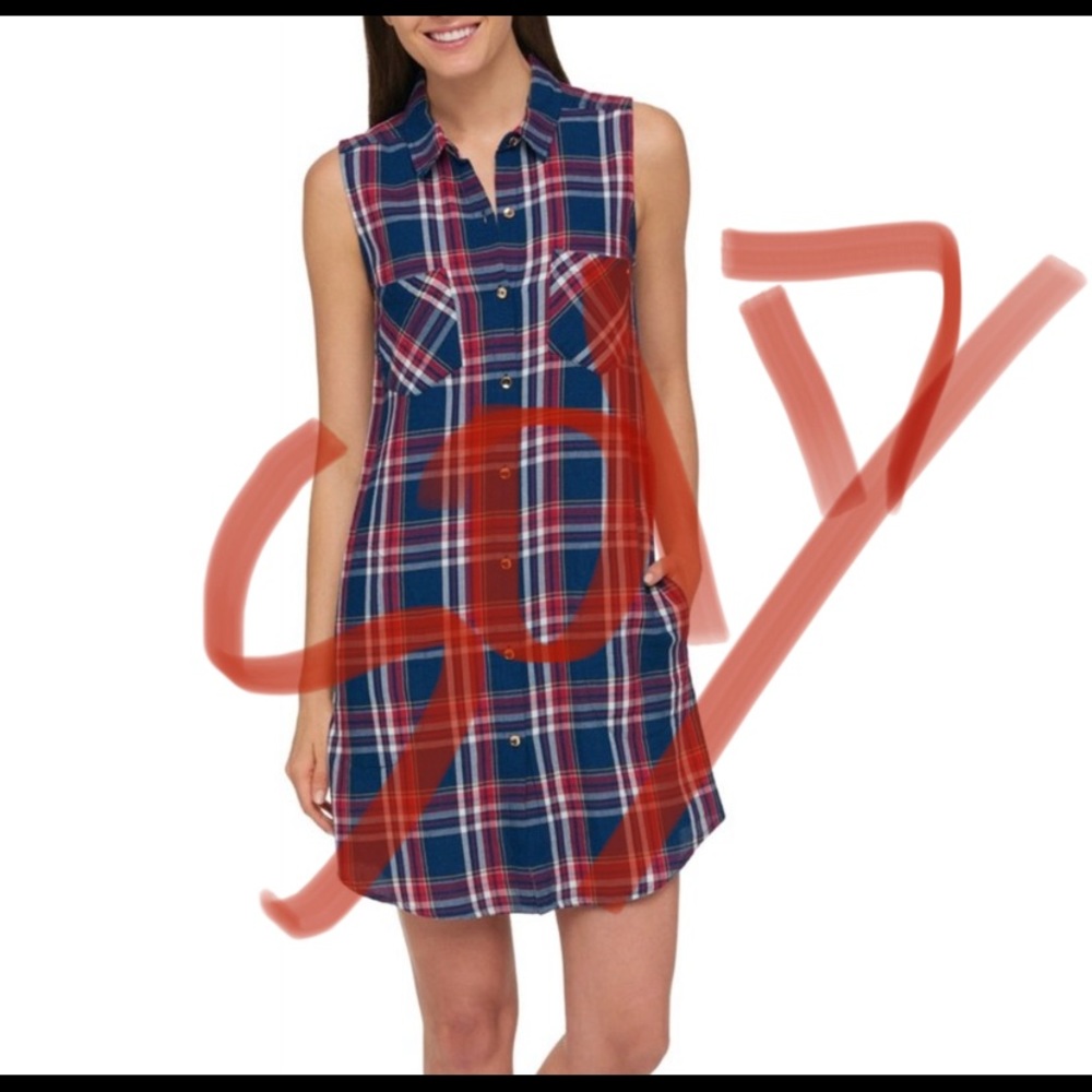 Tommy Hilfiger| Plaid Sleeves Button Down Dress
